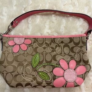 Coach Pink and Brown Floral Wristlet